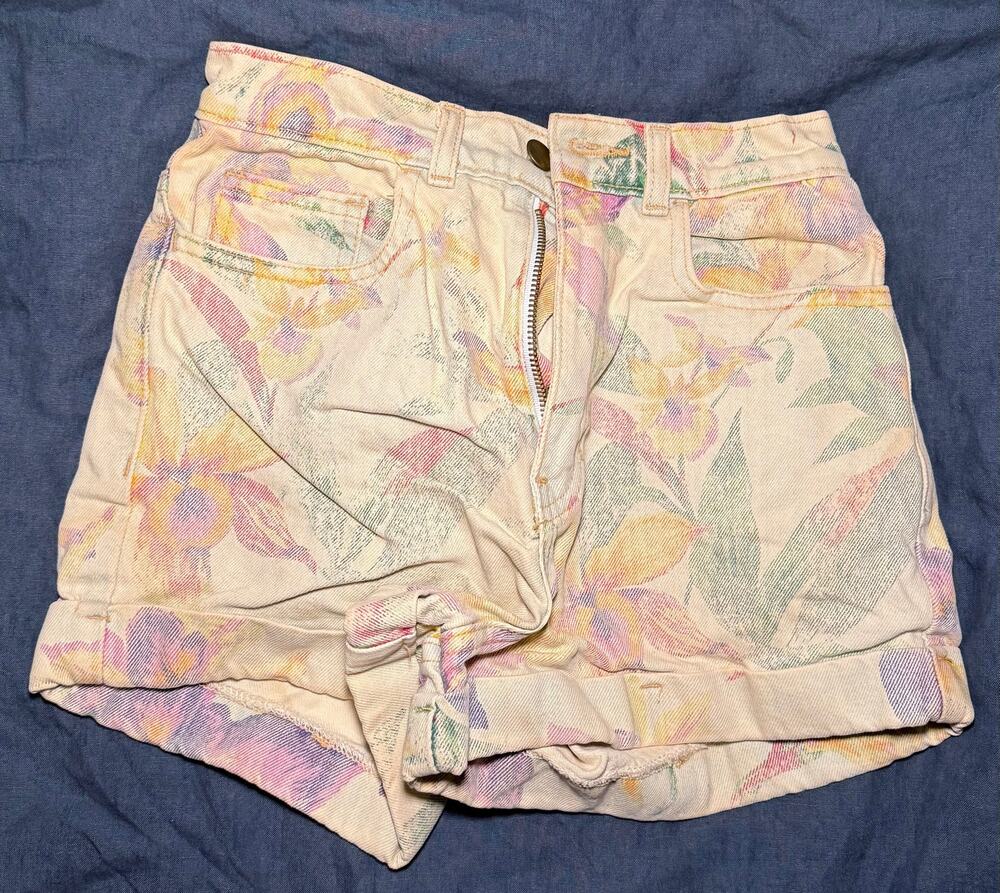 American Apparel High Waist Floral Denim Shorts Size 26